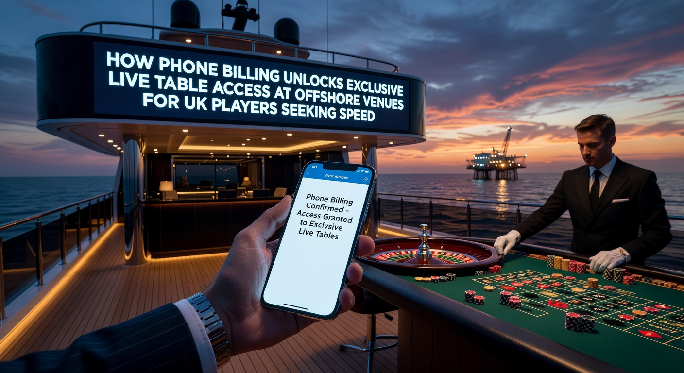 Offshore live casino interface showing phone billing deposit confirmation leading to exclusive table access for UK users