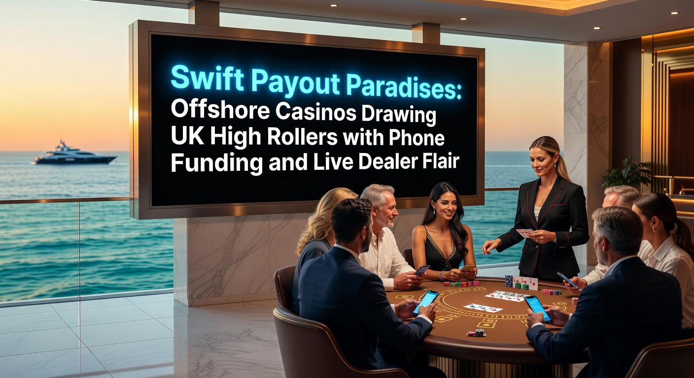 Vibrant offshore casino interface showcasing live dealer blackjack table with phone payment options and swift payout notifications for UK players