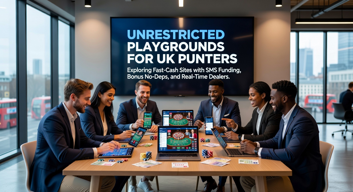 Vibrant online casino interface showing live dealer games and mobile SMS deposit options for UK players